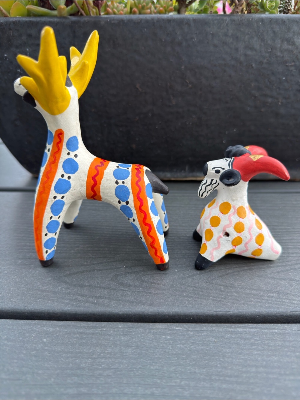 Vintage Russian Dymkovo Folk Art Reindeer & Goat Whistle Figurines Set - Picture 3 of 13